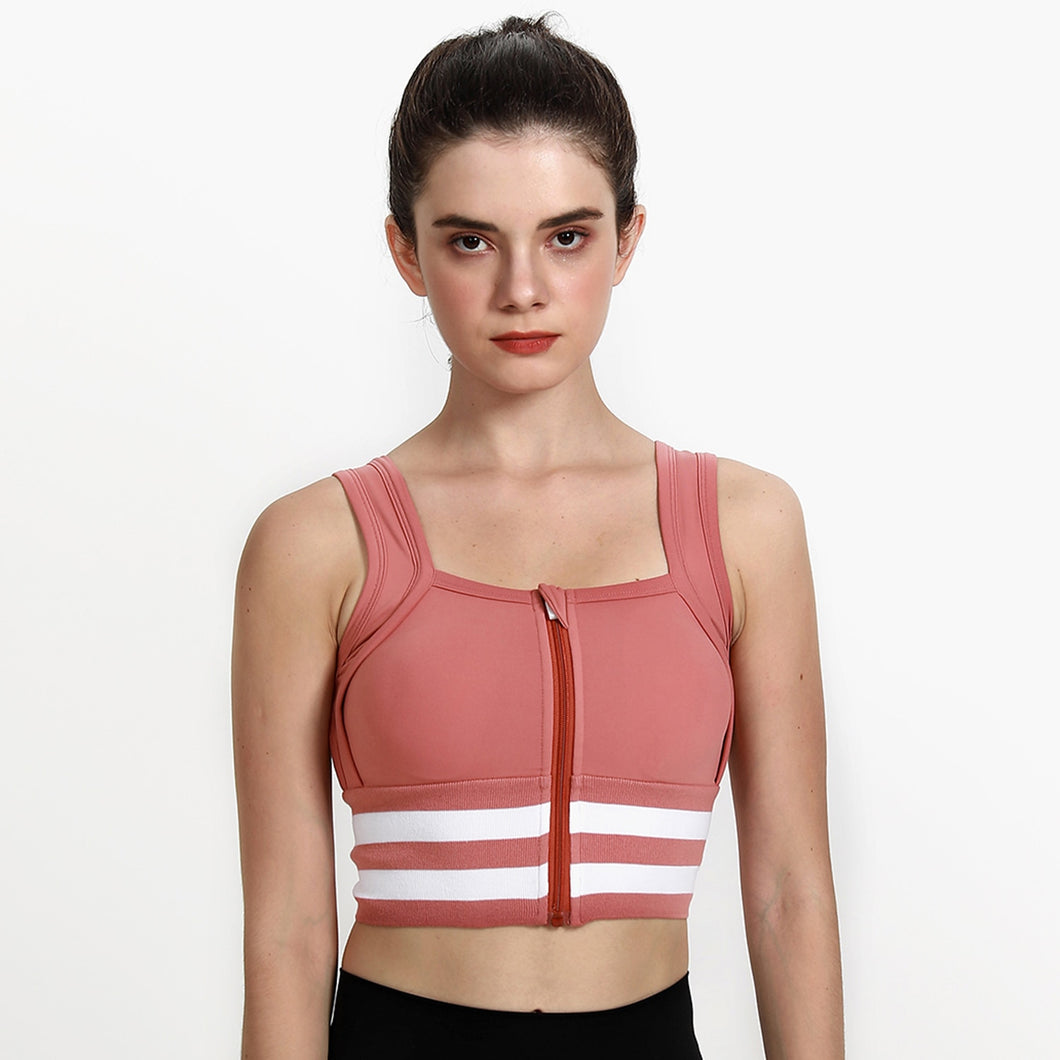 Zipper Sports Bra - Pink